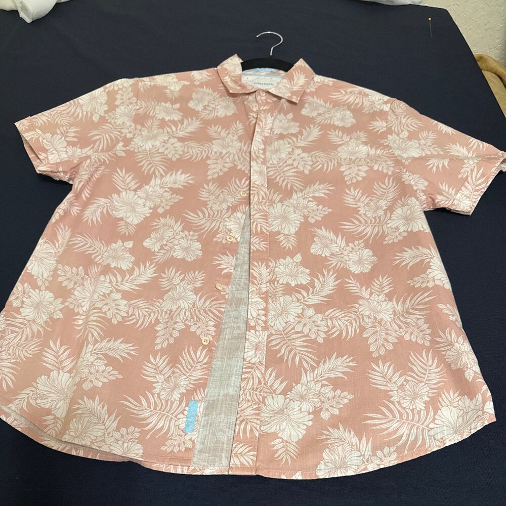 Demin & Flower Ricky Singh Men's Short Sl 100% Cotton Size Large Pale Peach & Wh